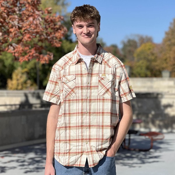 Darius Rucker WEAR I-State Cardinal Plaid Short Sleeve Snap-Up Shirt (was $69.99)